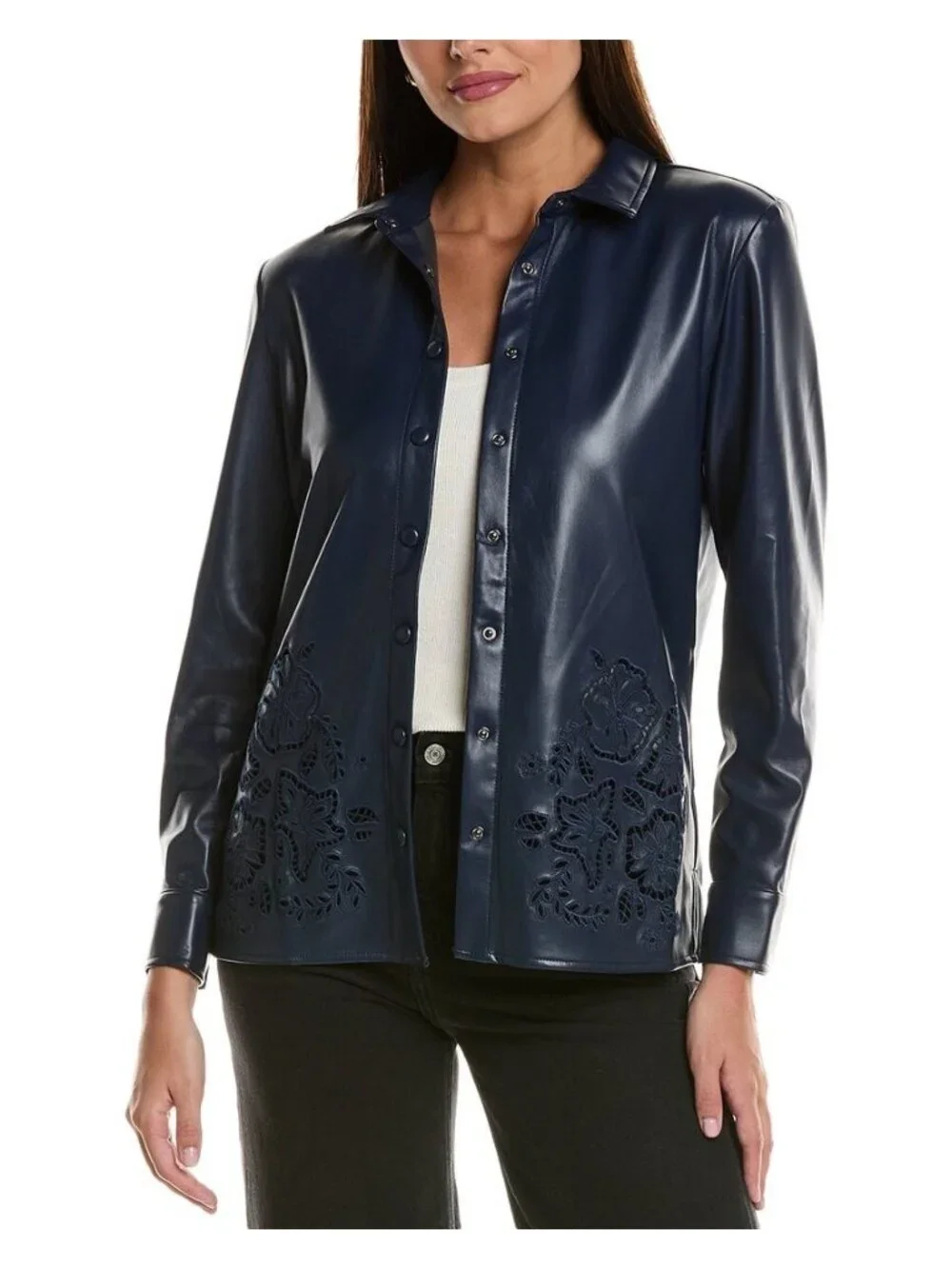 Johnny Was Jade Imani vegan leather shacket jacket blazer shirt size Small New
